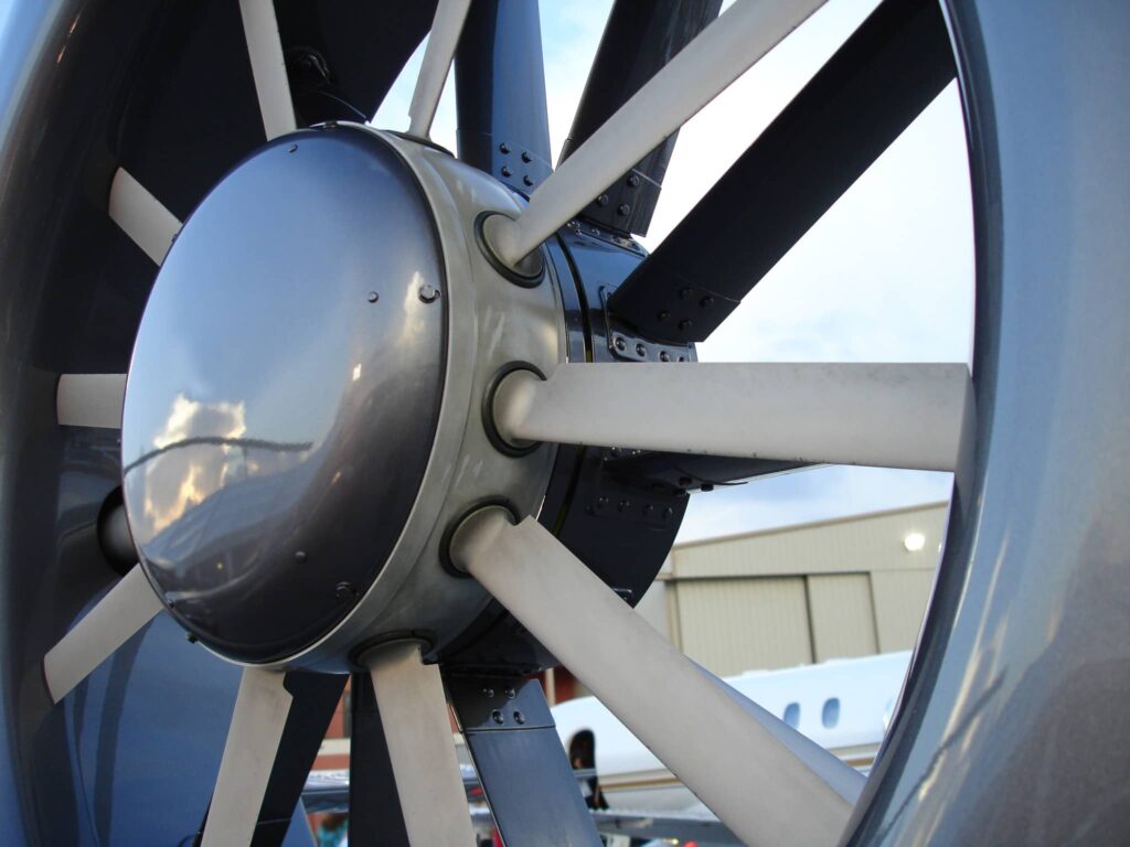 Close shot on a propeller outside an hagar